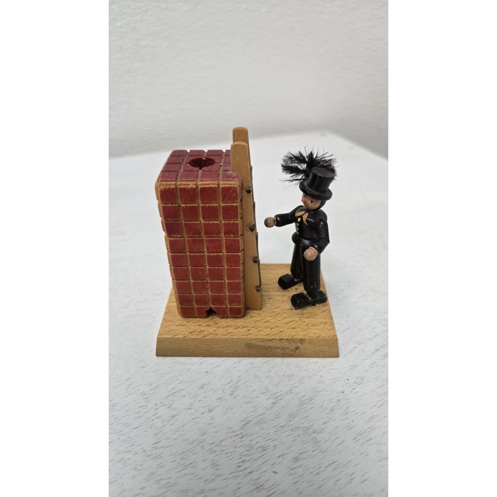 VINTAGE WOODEN CHIMNEY SWEEP FIGURE WITH BOTTLE BRUSH GERMAN